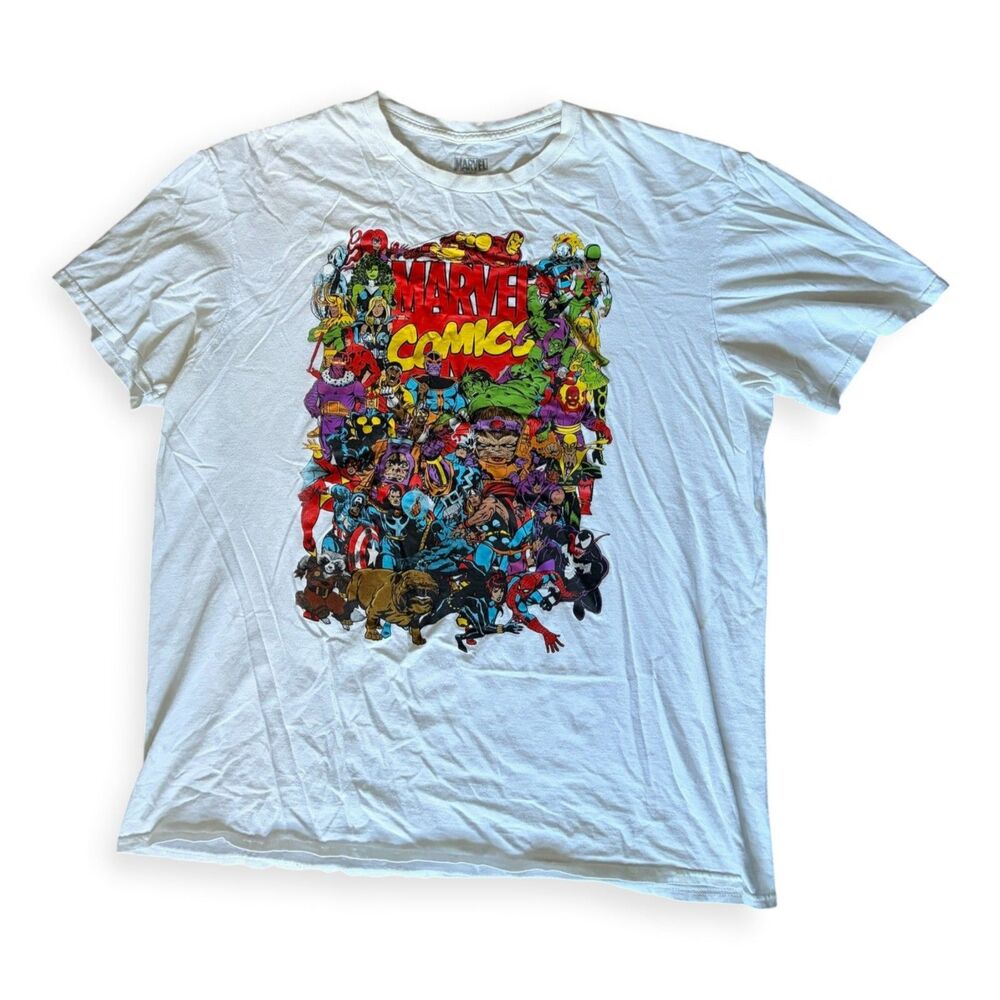 Marvel Comics Retro Character Collage Graphic T-Shirt White Men's XL Avengers